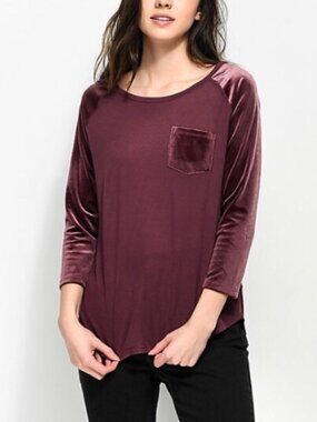 🍓 Zumiez Empyre Hayden Berry Mauve Velvet Pocket Long Sleeve Womens S Juniors M